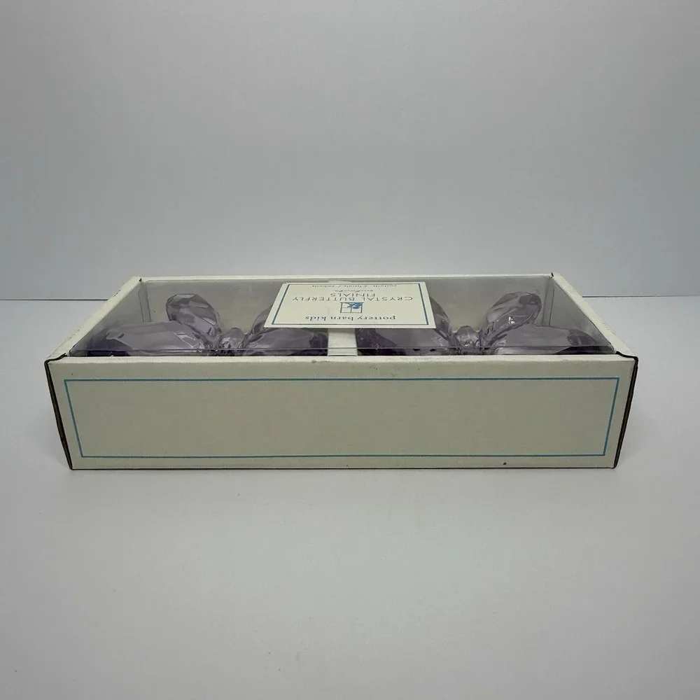 Pottery Barn Kids Crystal Butterfly Finials Purple NIB Set Of 2